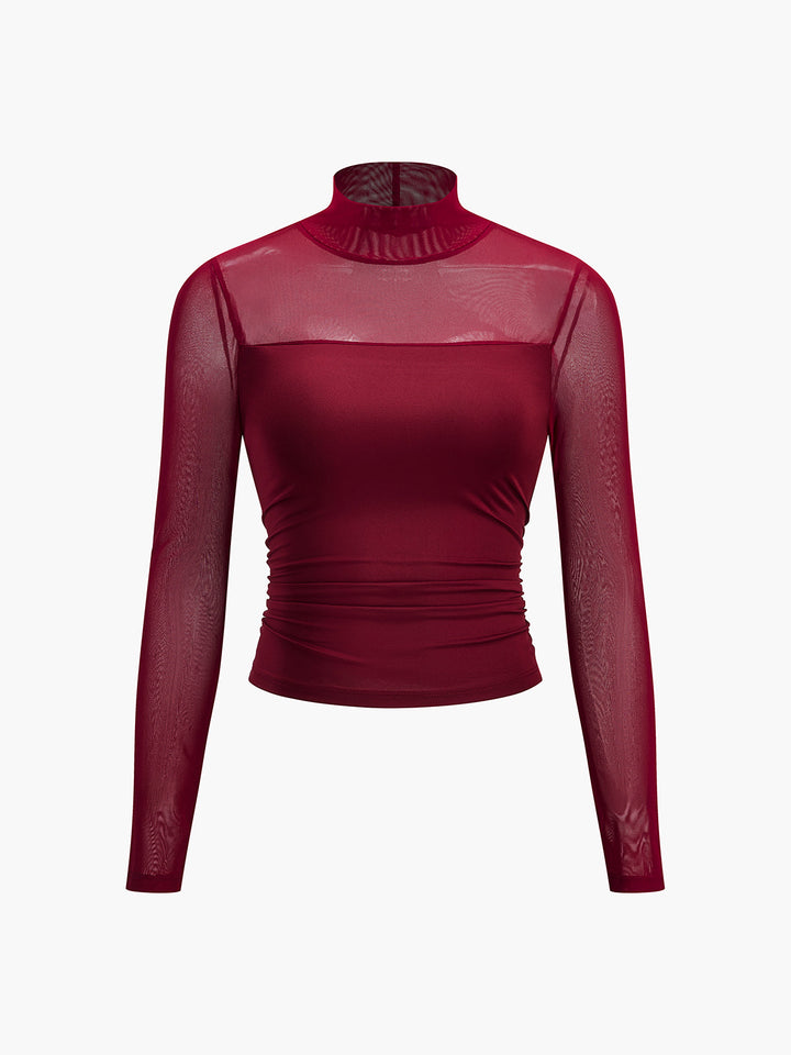 Plissiertes Sheer-Panel-T-Shirt