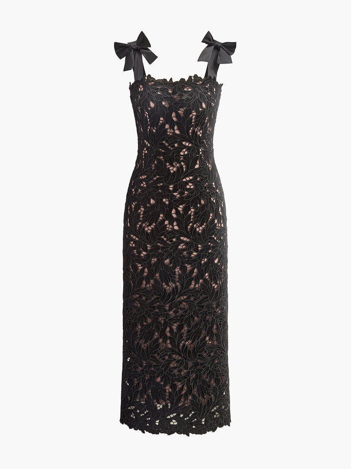 Floral Jacquard Schleifen-Träger-Kleid