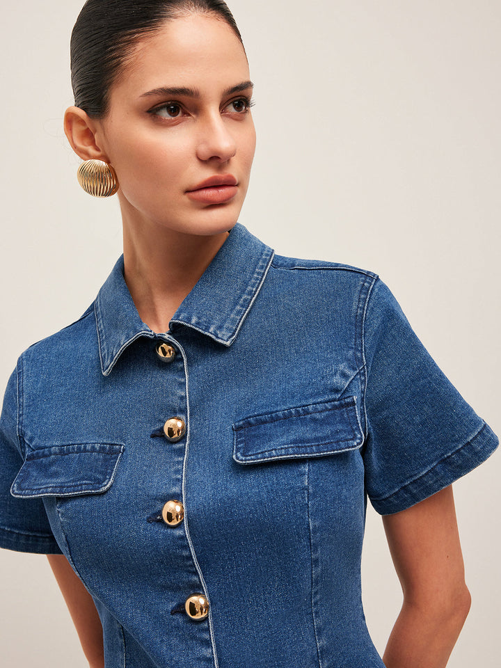 Button Denim Hemdkleid