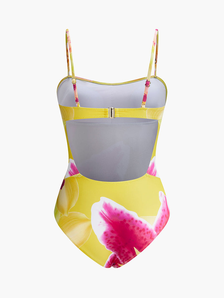Jersey-Badeanzug mit Blumenmuster und Cut-Out
