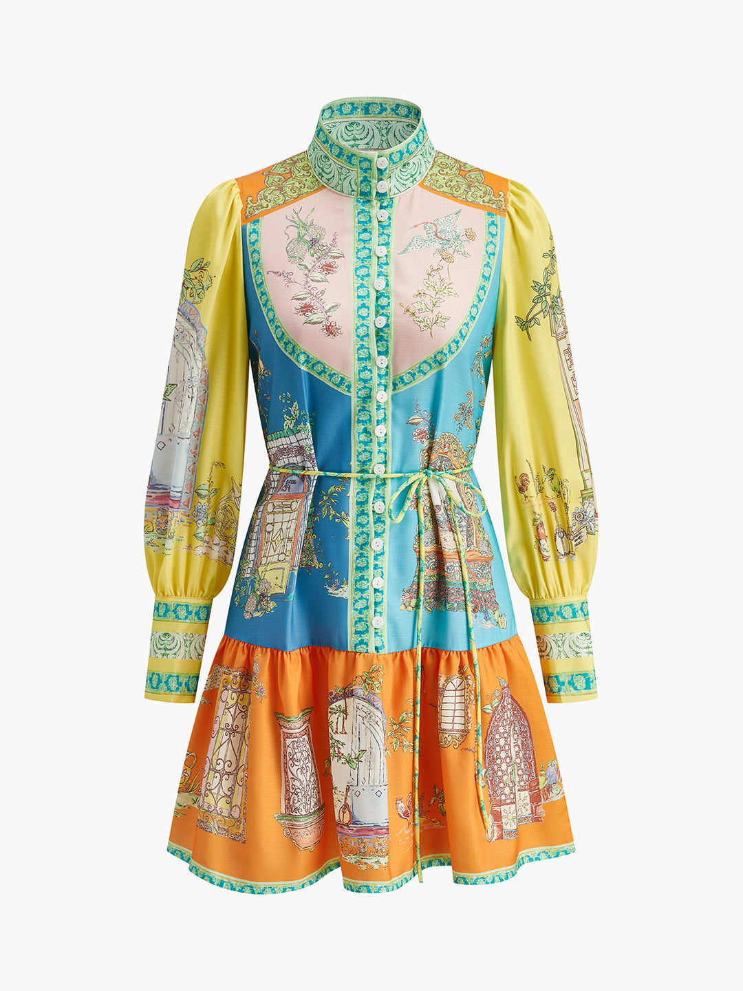 Print Kleid mit Rollkragen und Gürtel