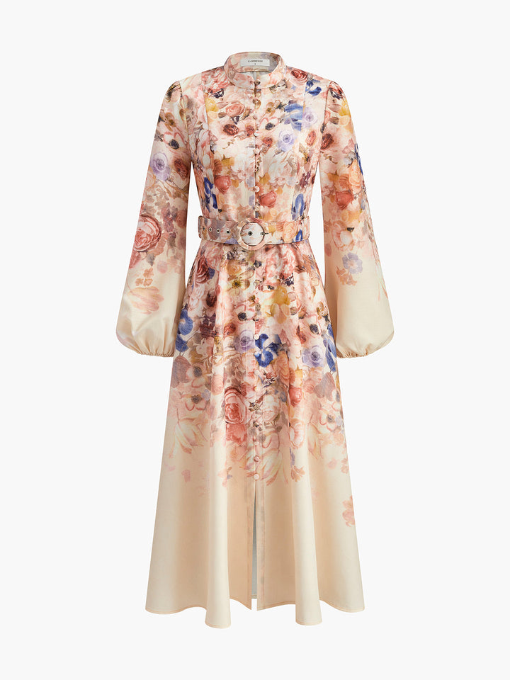 Gürtel Ballon Ärmel Blumenkleid