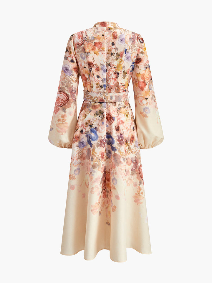 Gürtel Ballon Ärmel Blumenkleid