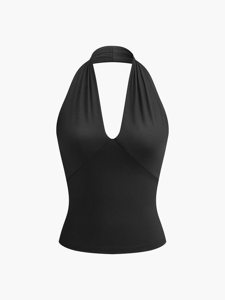 V-Ausschnitt Neckholder-Top mit offenem Rücken
