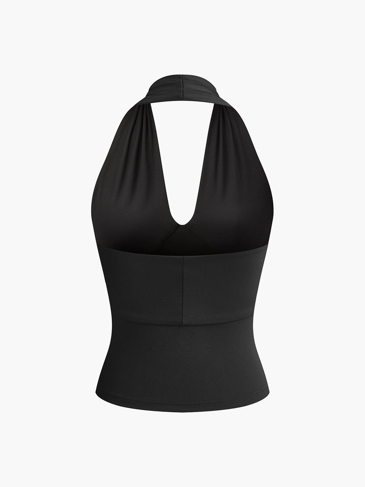 V-Ausschnitt Neckholder-Top mit offenem Rücken