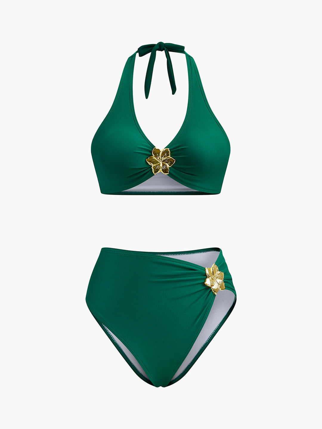 Metal Blumen Detail Neckholder Bikini Set