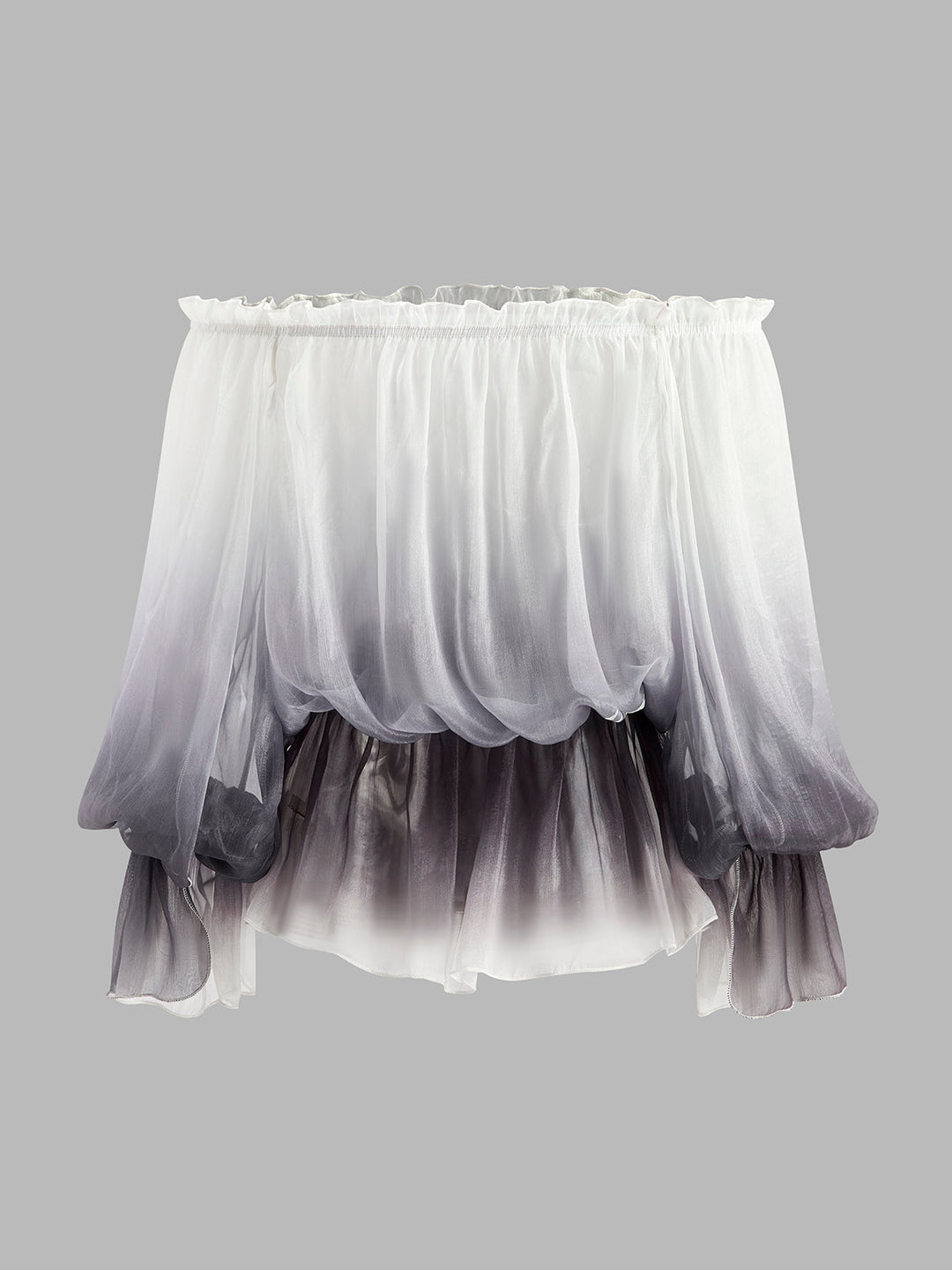 Halbdurchsichtiges Blumen-Chiffon-Oberteil mit Farbverlauf und schulterfreiem Design