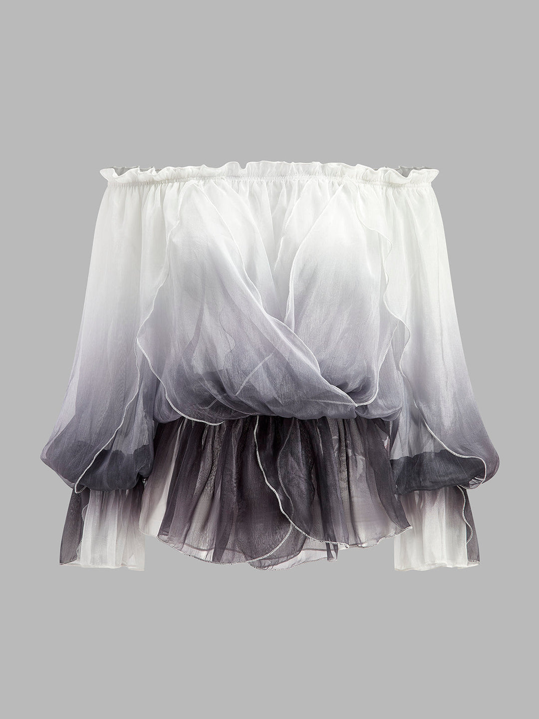 Halbdurchsichtiges Blumen-Chiffon-Oberteil mit Farbverlauf und schulterfreiem Design