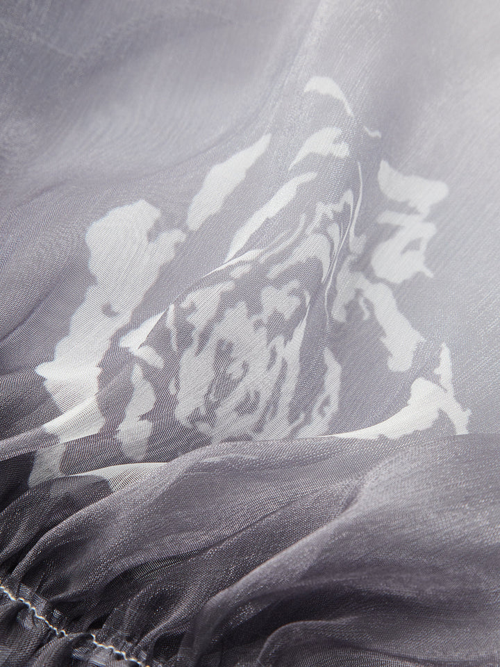 Halbdurchsichtiges Blumen-Chiffon-Oberteil mit Farbverlauf und schulterfreiem Design