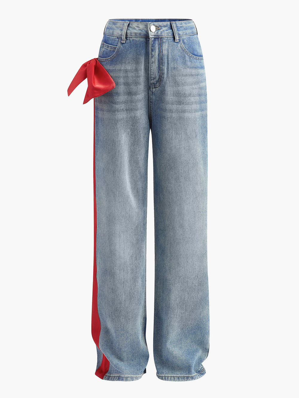 Mitteltaillen-Denim-Jeans mit Schleifendekor