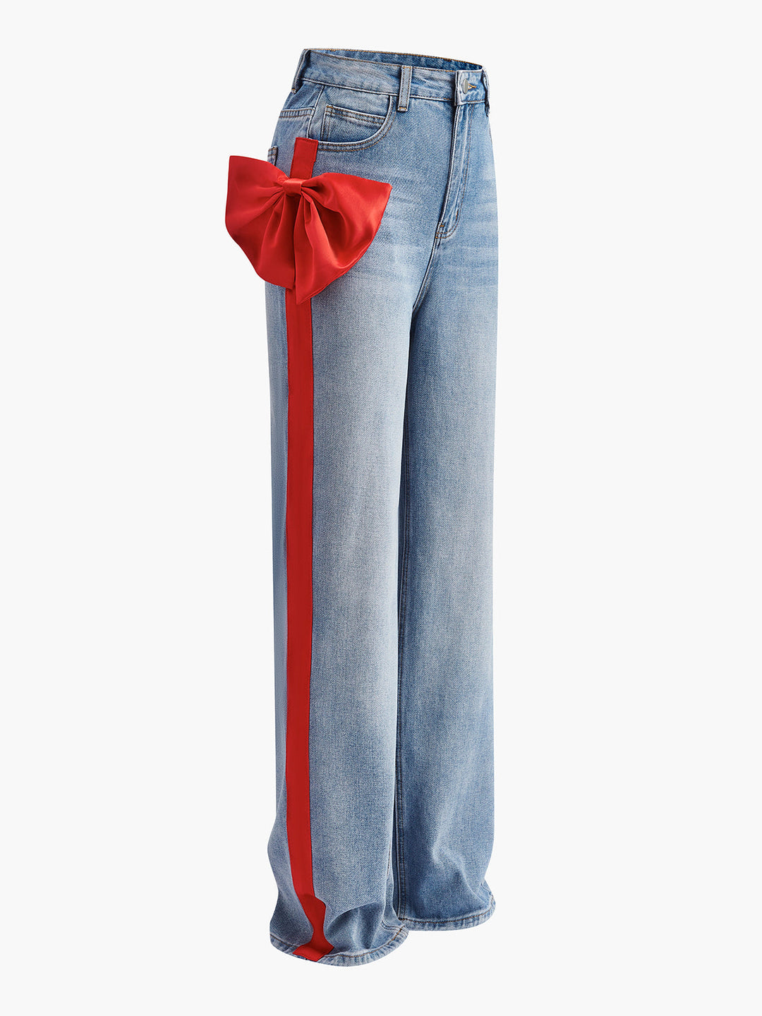 Mitteltaillen-Denim-Jeans mit Schleifendekor