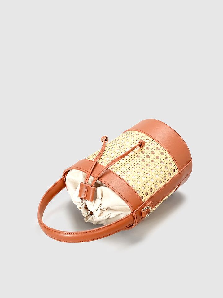 Rattan Akzent Kordelzug Beuteltasche