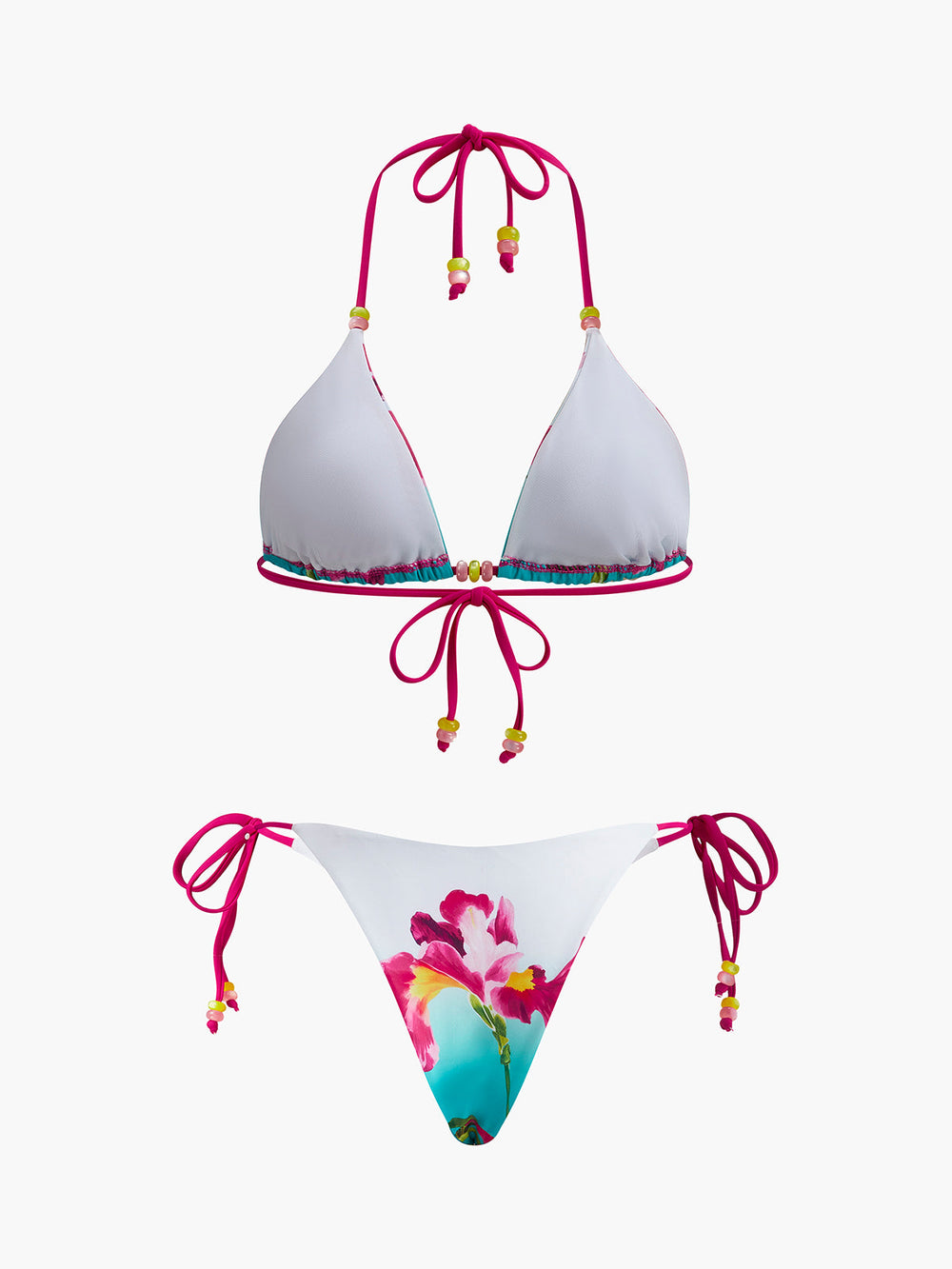 Blumenmuster-Bikini-Set mit Perlenbesatz