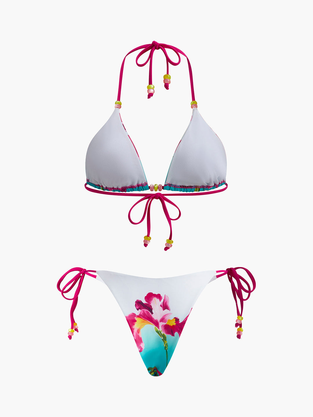 Blumenmuster-Bikini-Set mit Perlenbesatz