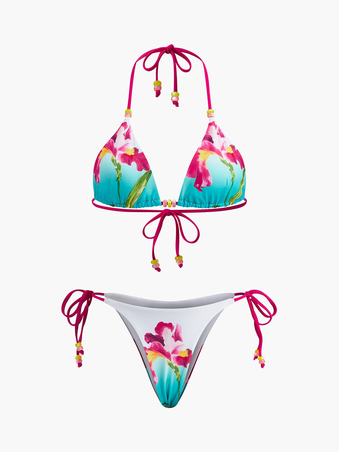 Blumenmuster-Bikini-Set mit Perlenbesatz
