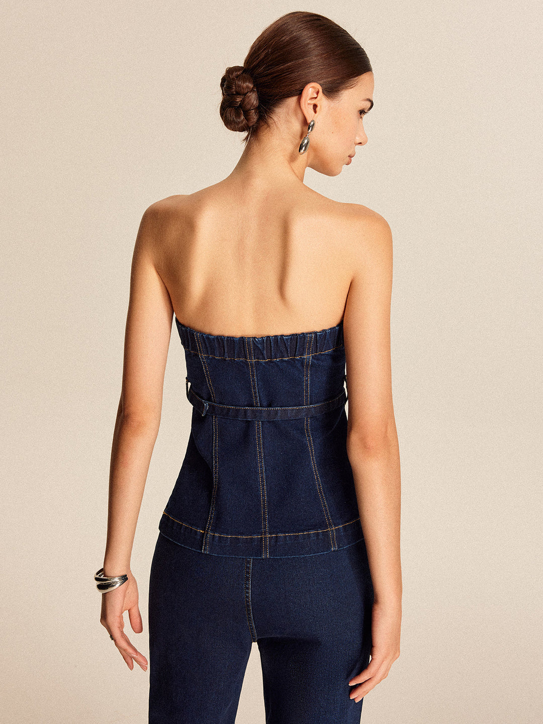 Denim Trägerloses Oberteil Mit Gürtel