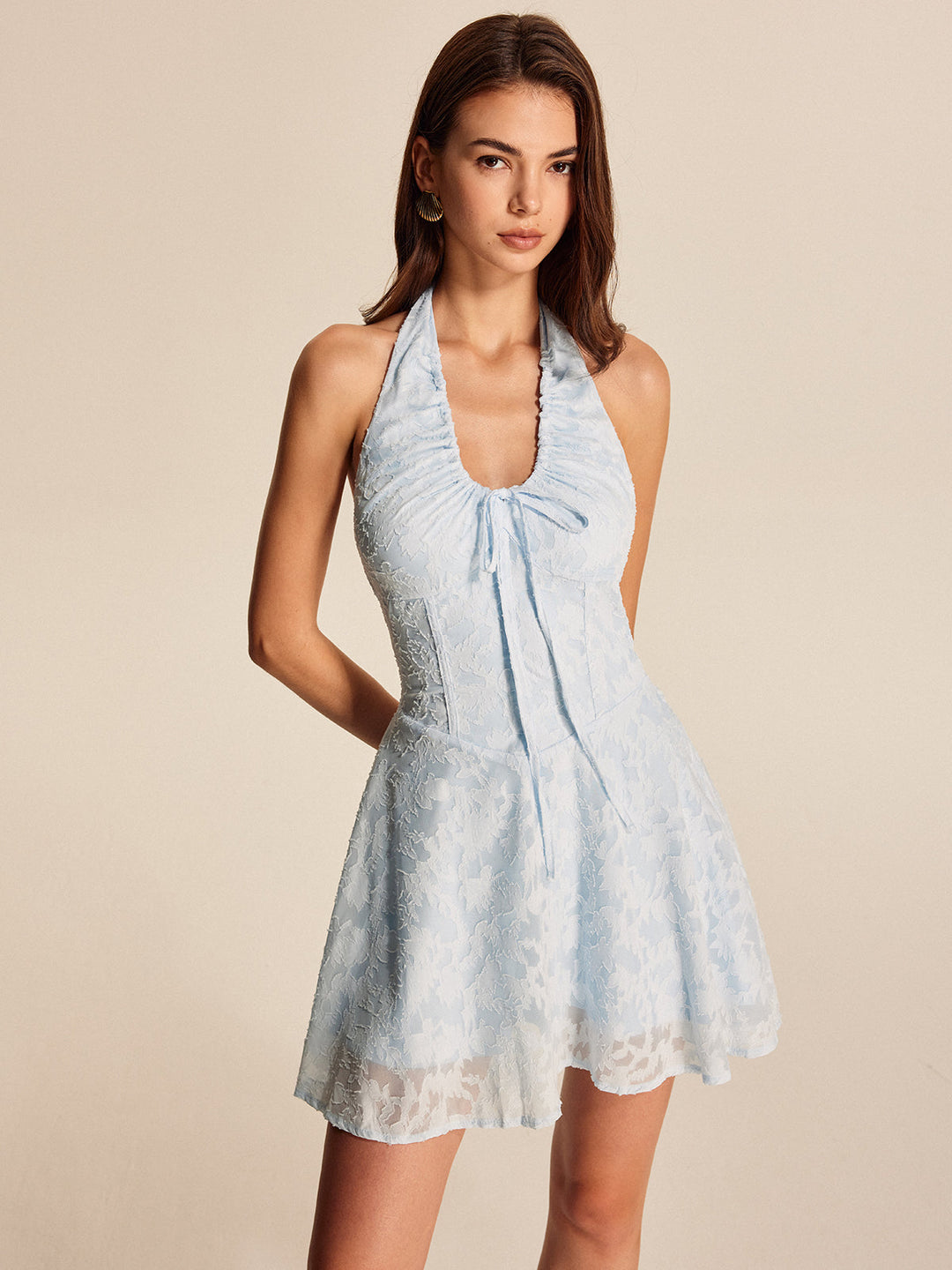 Chiffon-Blumen-Kleid mit Neckholder