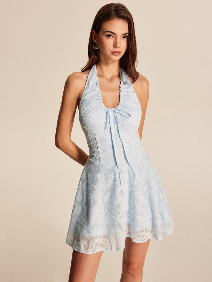 Chiffon-Blumen-Kleid mit Neckholder