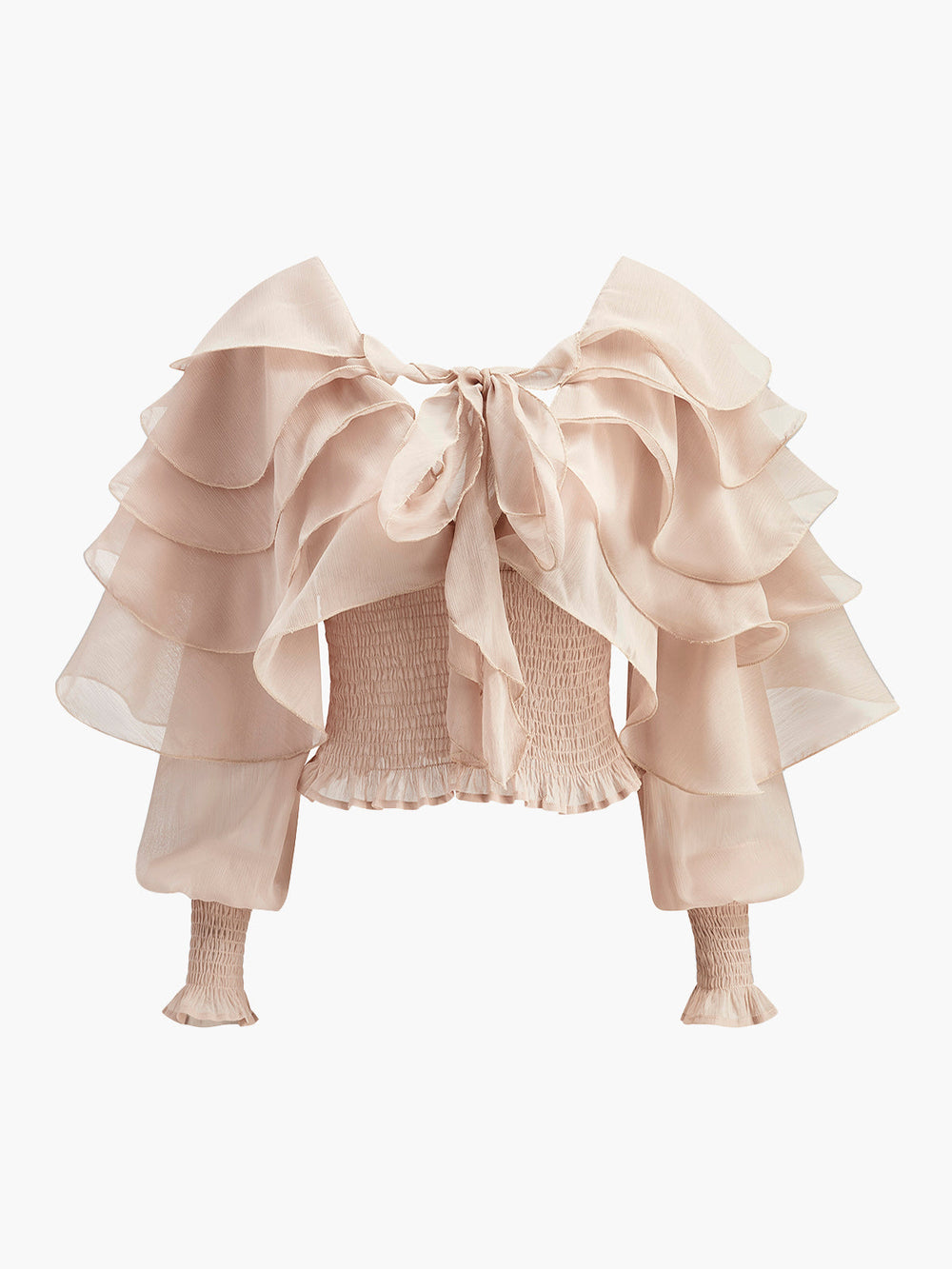 Halbtransparente Chiffon-Bluse mit Rüschen und Rückenausschnitt