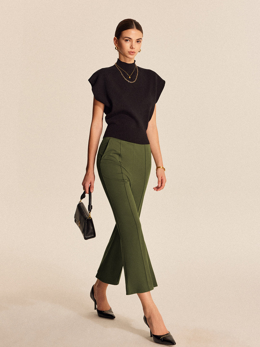 High-Waist-Taschen-Hosentaschen mit Schlag