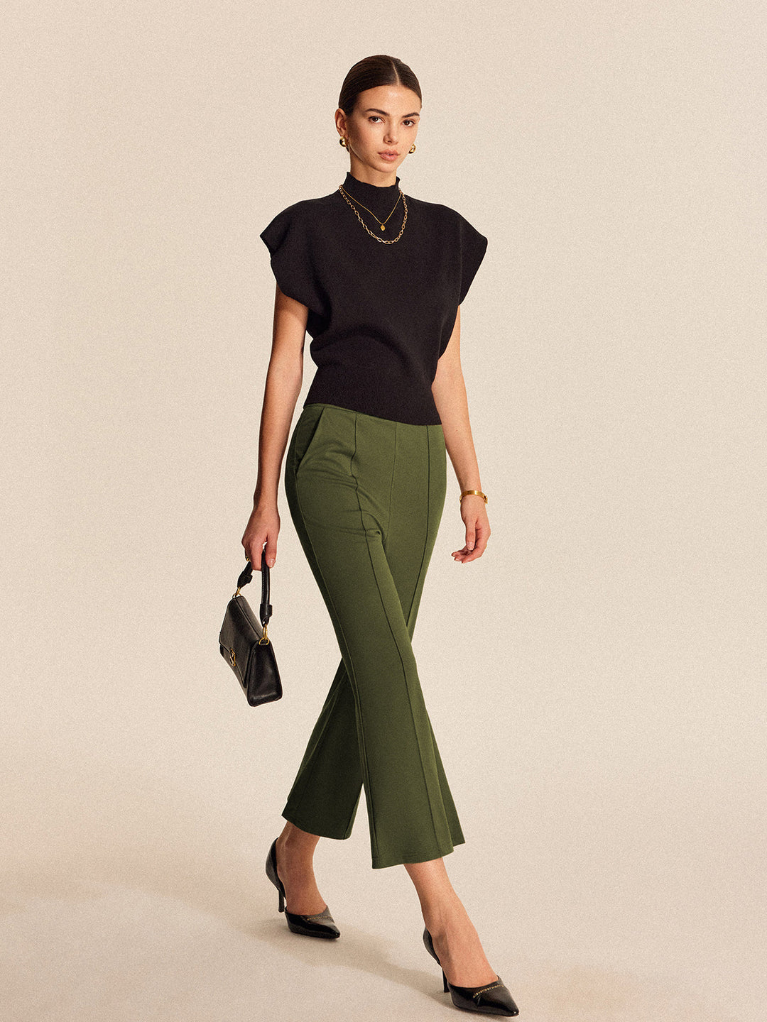 High-Waist-Taschen-Hosentaschen mit Schlag
