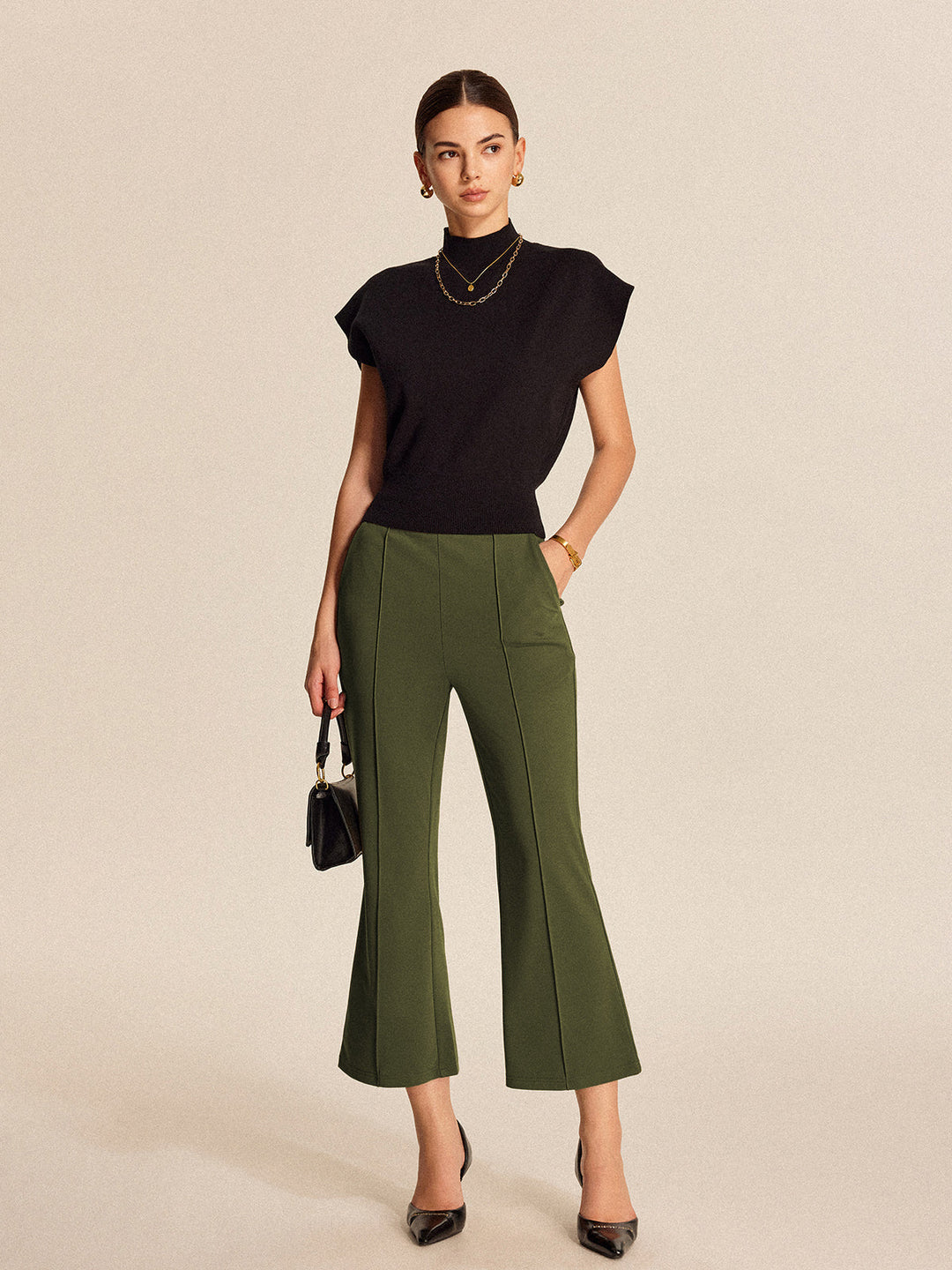 High-Waist-Taschen-Hosentaschen mit Schlag