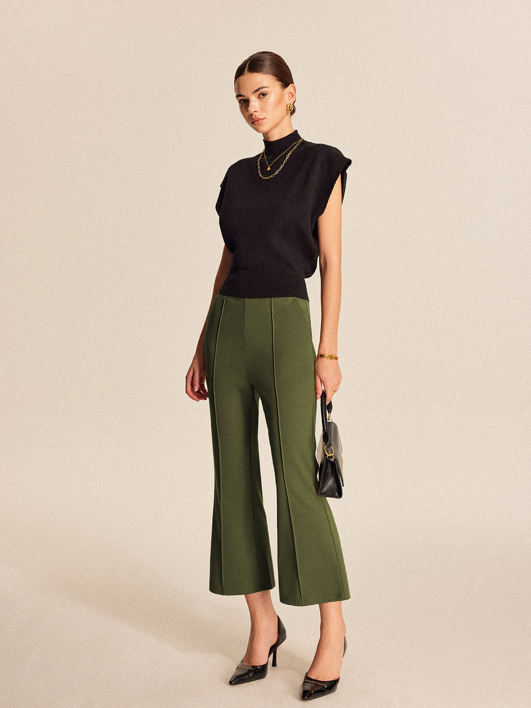 High-Waist-Taschen-Hosentaschen mit Schlag