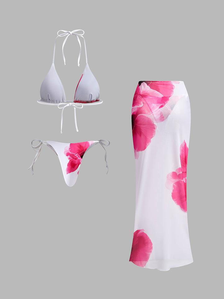 Blumen Bikini-Set mit halbtransparentem Rock