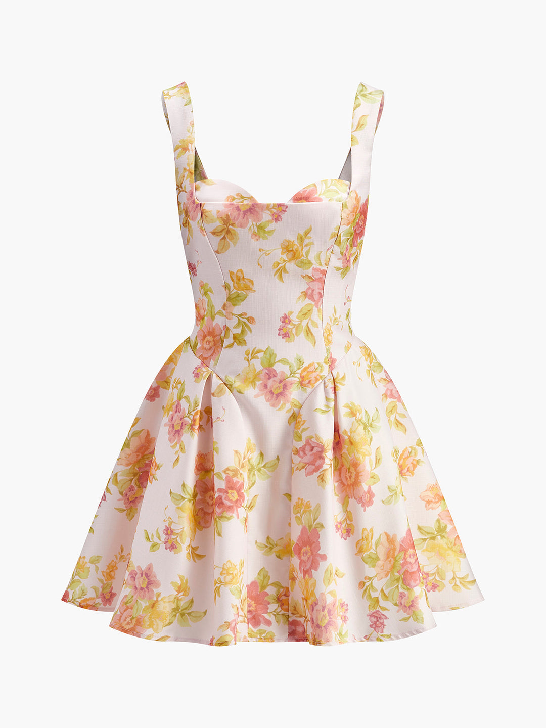 Kleid mit Blumenprint und Herz-Ausschnitt, ärmellos