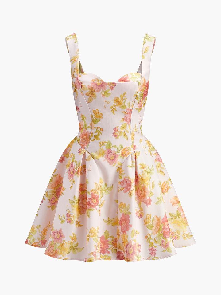 Kleid mit Blumenprint und Herz-Ausschnitt, ärmellos