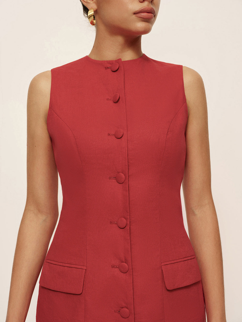 Kurzarm-Wickelkleid aus Baumwolle und Leinen