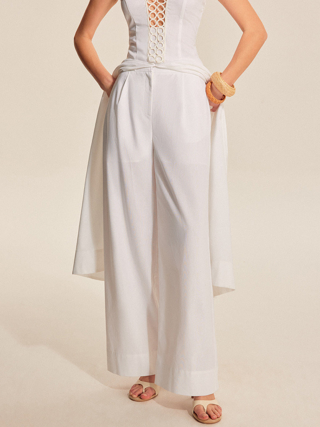 Mid-Waist Hose Mit Weitem Bein Und Taschen