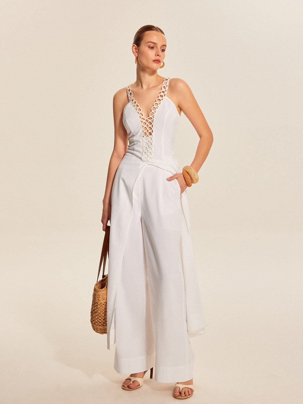 Mid-Waist Hose Mit Weitem Bein Und Taschen