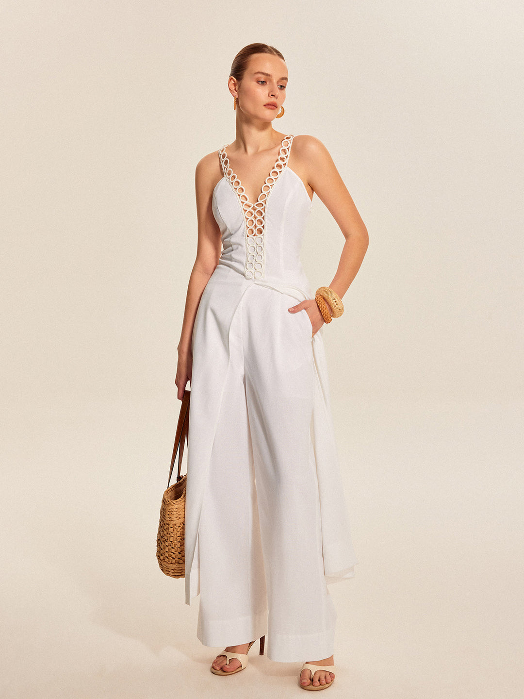 Mid-Waist Hose Mit Weitem Bein Und Taschen