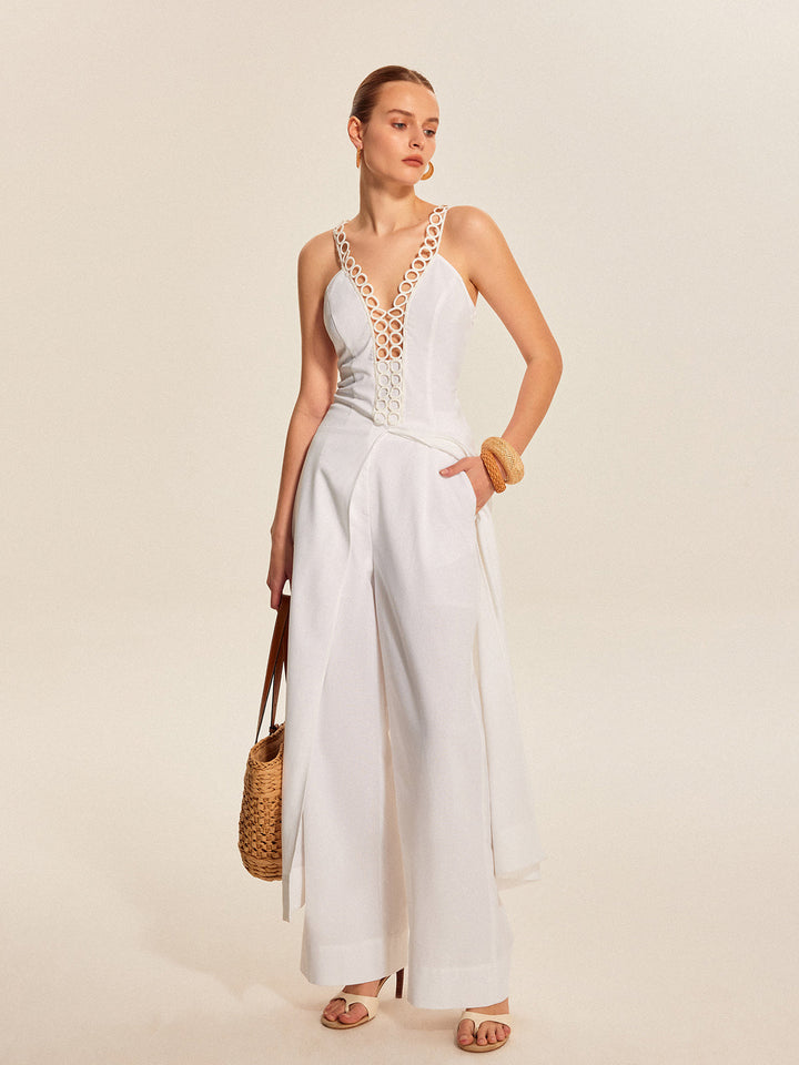 Mid-Waist Hose Mit Weitem Bein Und Taschen