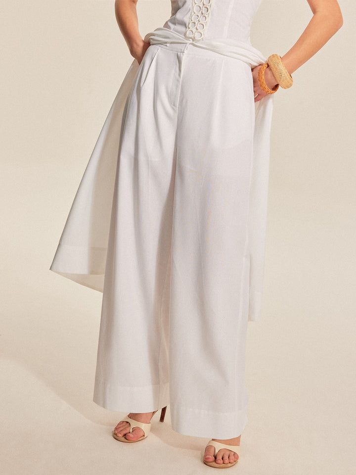 Mid-Waist Hose Mit Weitem Bein Und Taschen