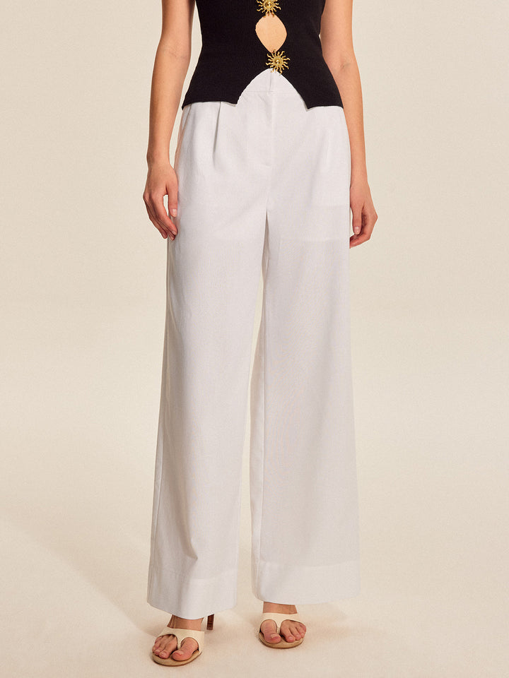 Mid-Waist Hose Mit Weitem Bein Und Taschen