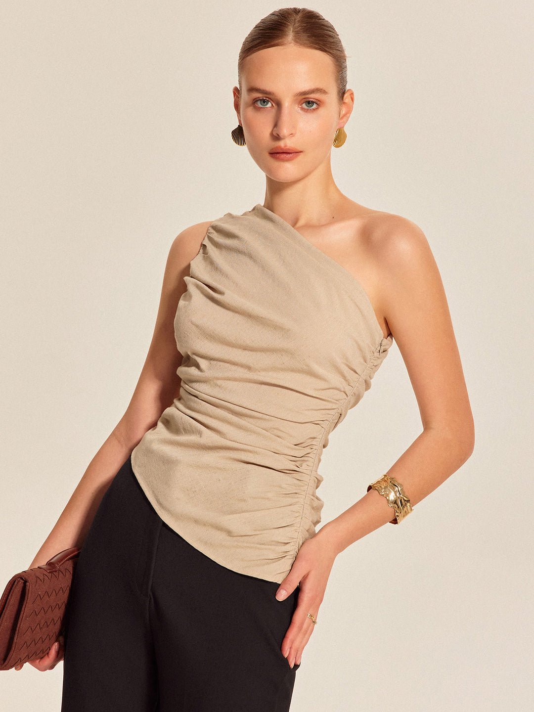 Gerüschter Seiten-One-Shoulder-Oberteil