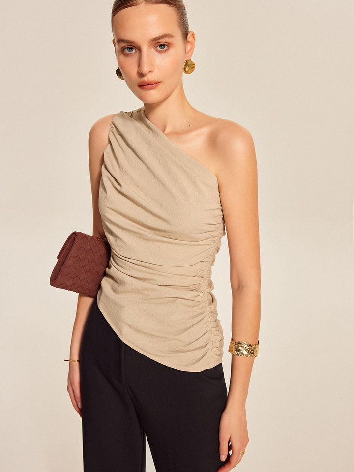 Gerüschter Seiten-One-Shoulder-Oberteil