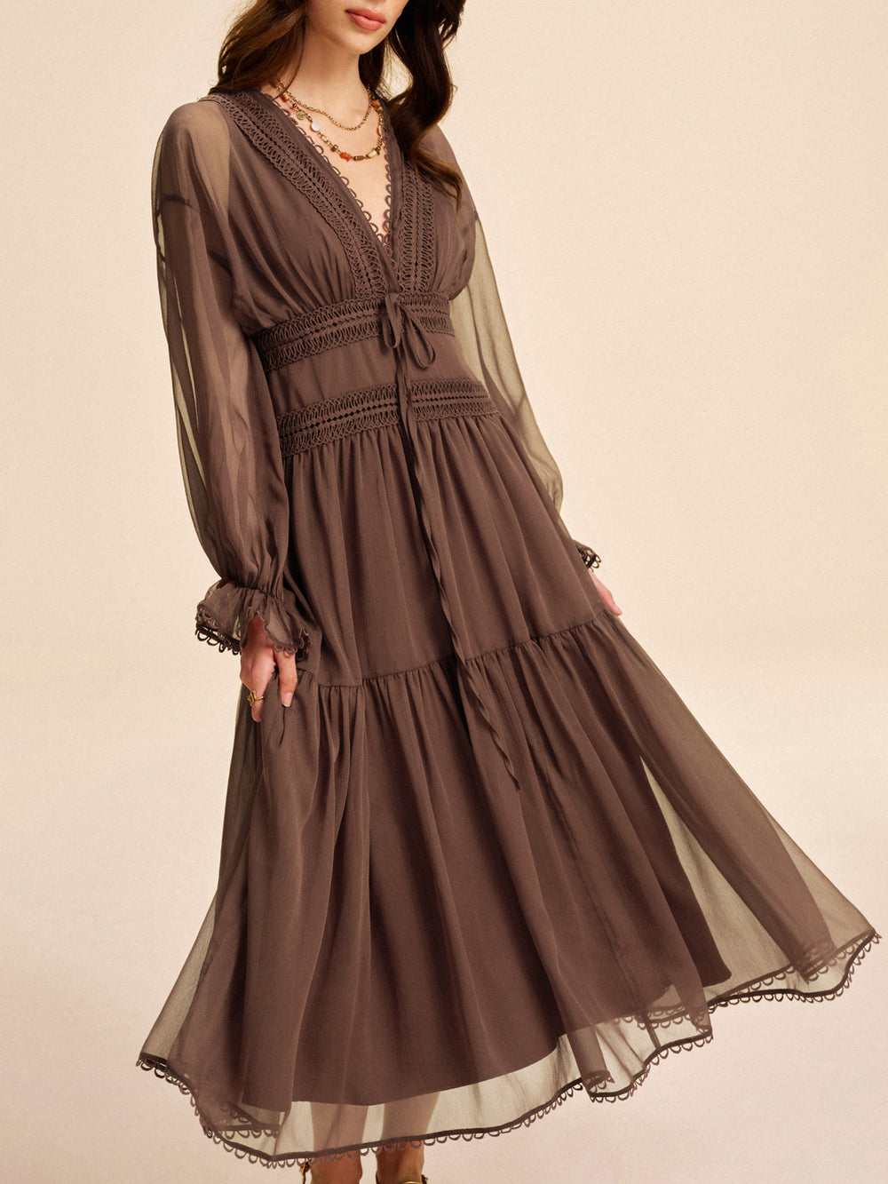 Boho Halb-transparente Chiffon-Kleid