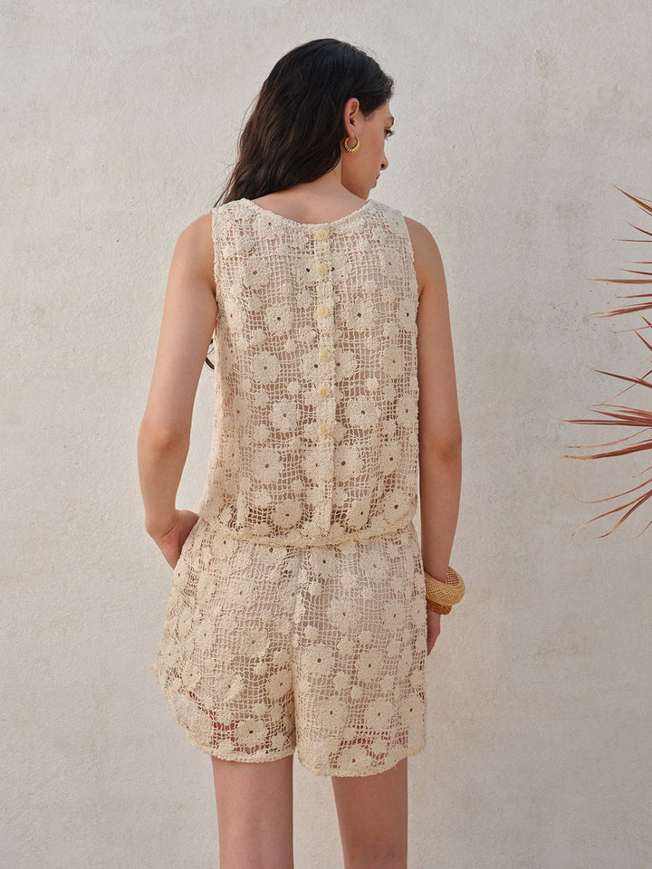 Blumen-Spitzen-Shorts-Set Ärmellos