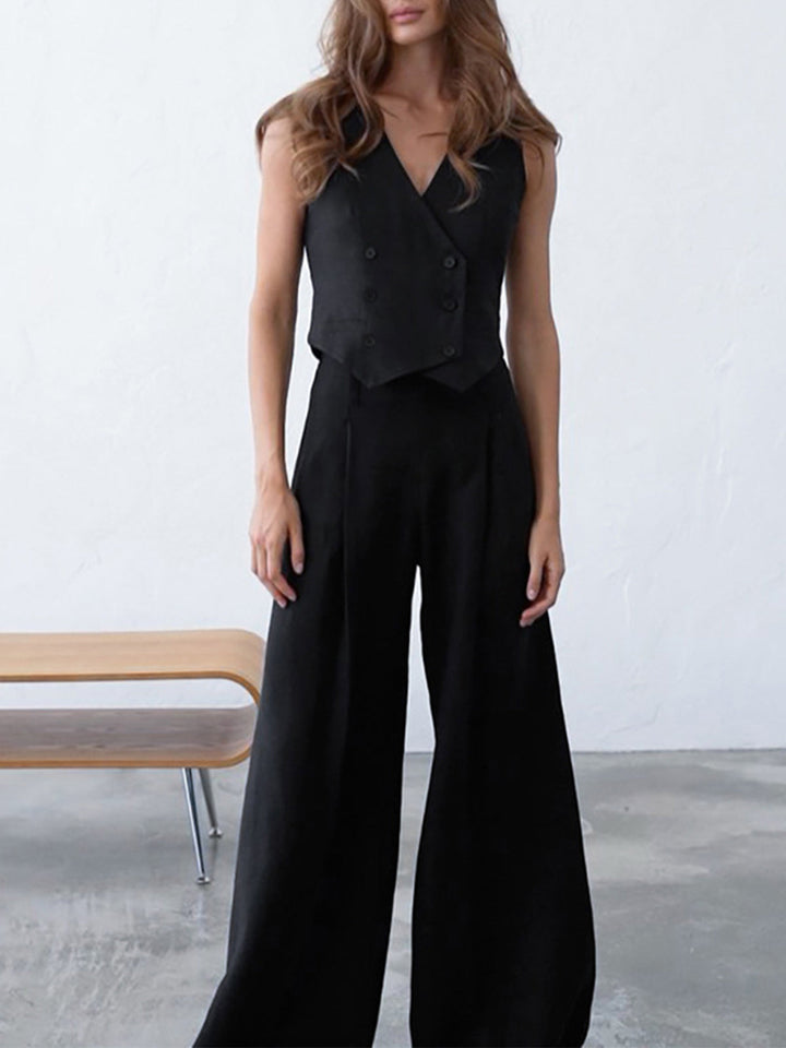 Minimalistisches Leinen-Zweiteiler-Hosen-Set