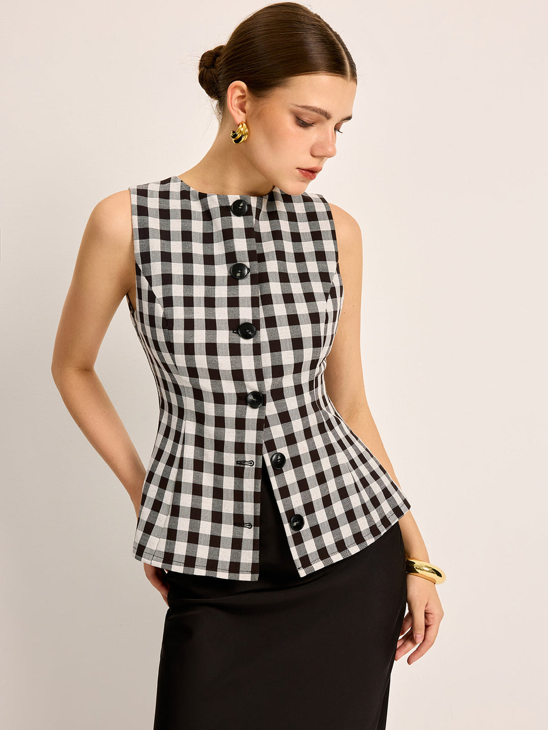 Plaid Knopf Rückseiten-Bindetop