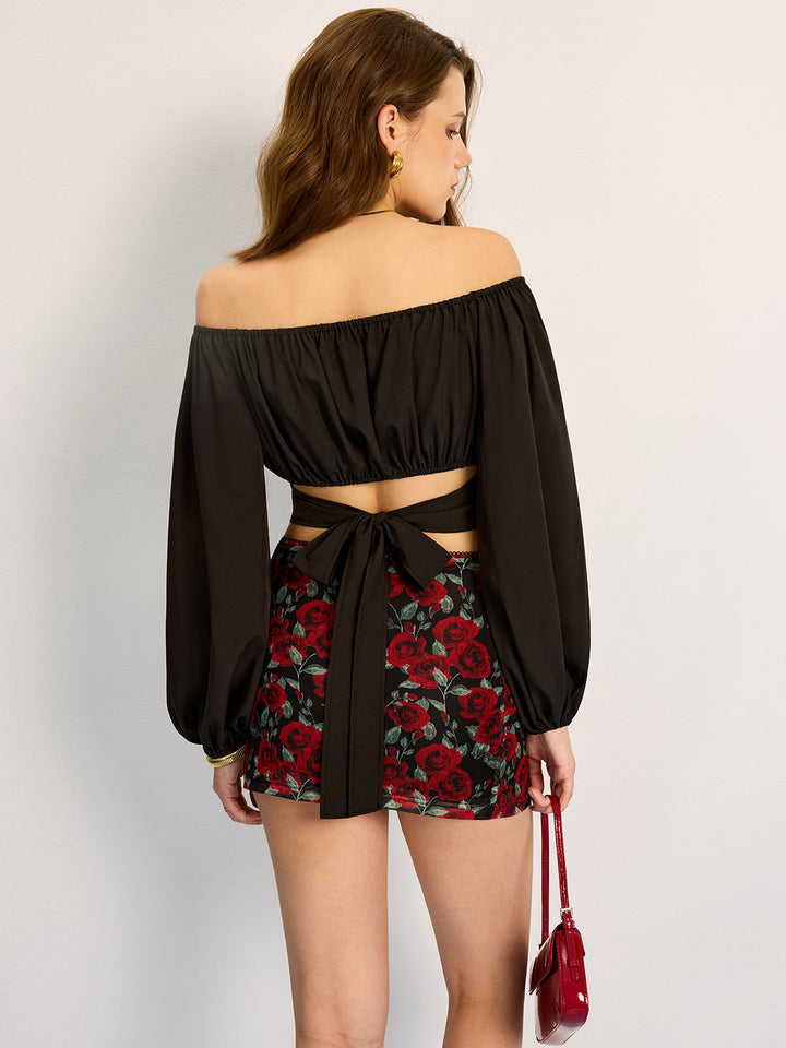 Off-Shoulder-Bluse mit Bindeband hinten
