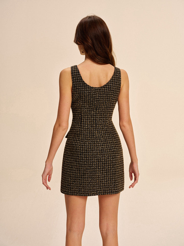 Tweed Kleid mit Knöpfen und ohne Ärmel