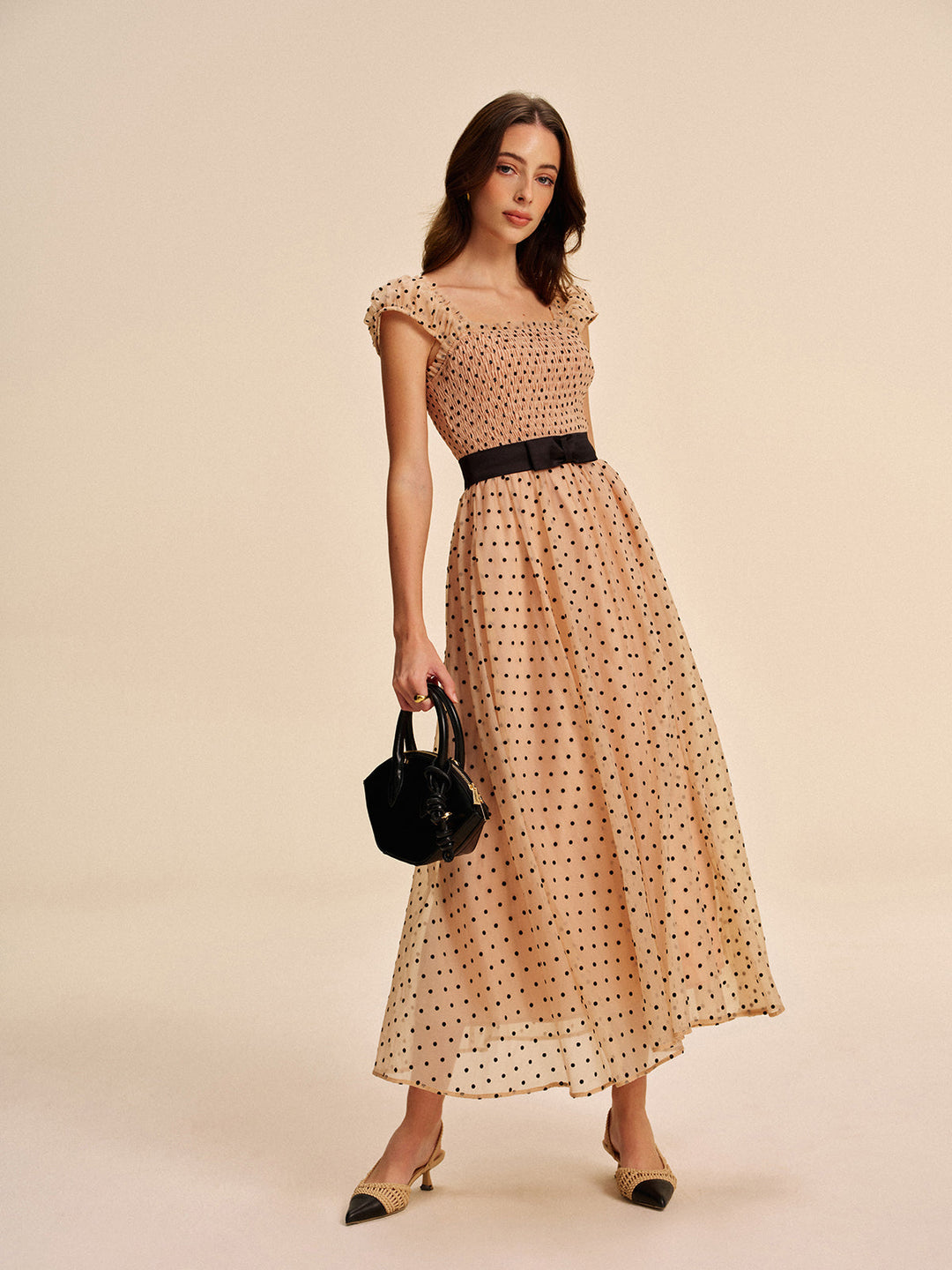 Kleid mit Polka Dots und abnehmbarem Gürtel