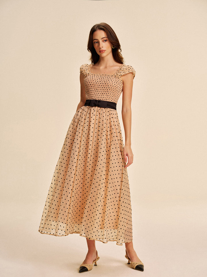 Kleid mit Polka Dots und abnehmbarem Gürtel