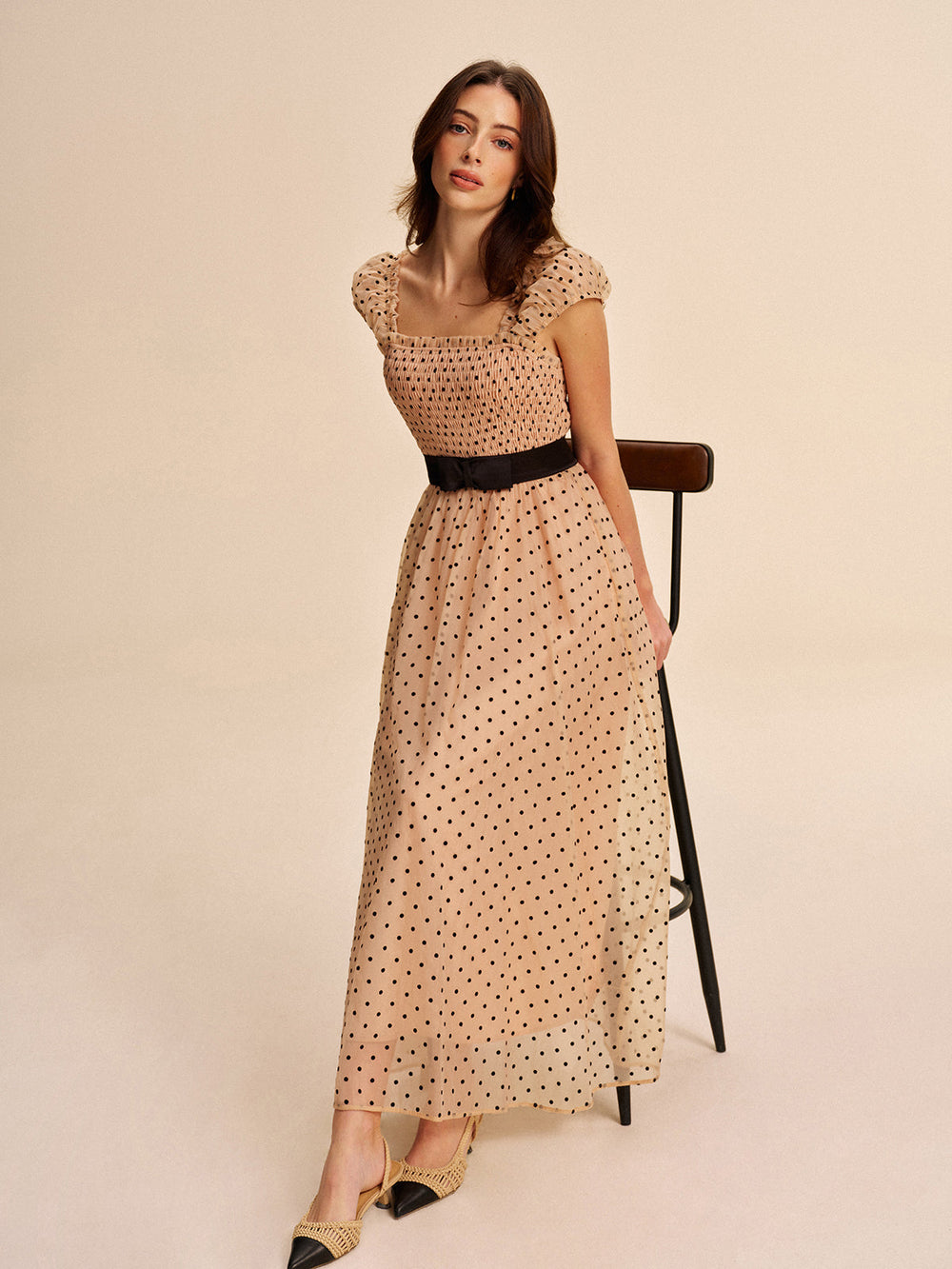 Kleid mit Polka Dots und abnehmbarem Gürtel