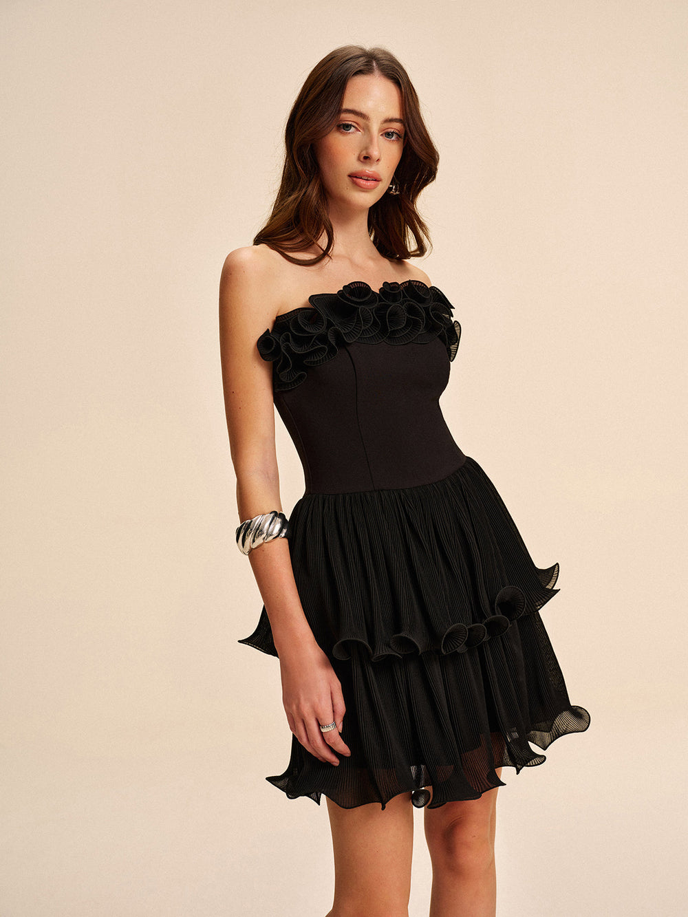 Gerüschtes Blumen-Trägerloses Kleid