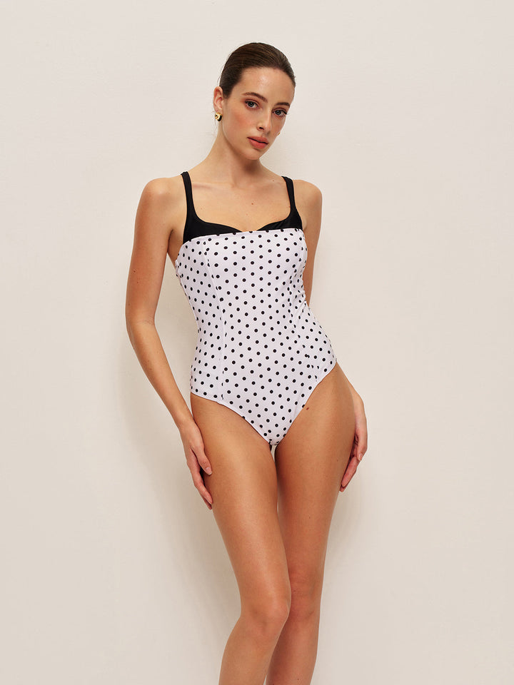 Polka Dot Kontrast-Badeanzug